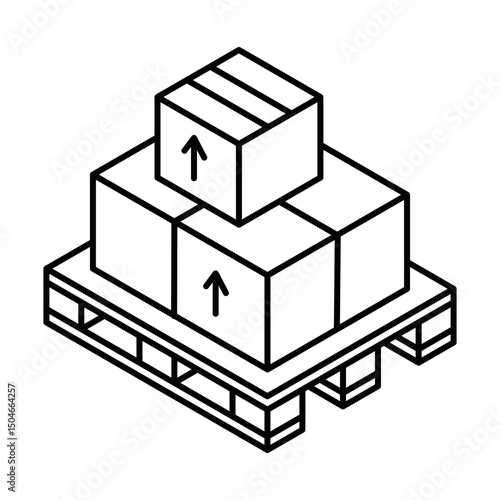 Pallet with stacked cardboard boxes for shipping. Isometric vector icon. Editable stroke.