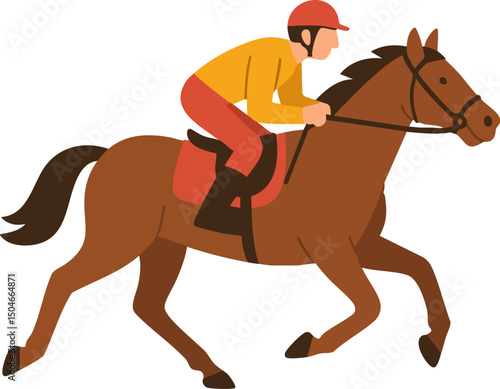 Dynamic Flat Vector Illustration of a Rider and Galloping Horse Capturing the Spirit of Equestrian Sports and Adventure in a Colorful Style