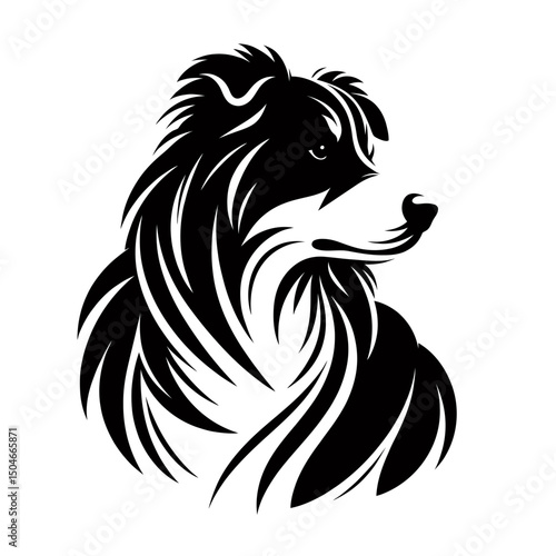 Australian shepherd dog side view vector. Diversity of breeds, pet and friend for human. Vet clinic professional services, grooming salon and dog food decoration. Loyal sheepdog
