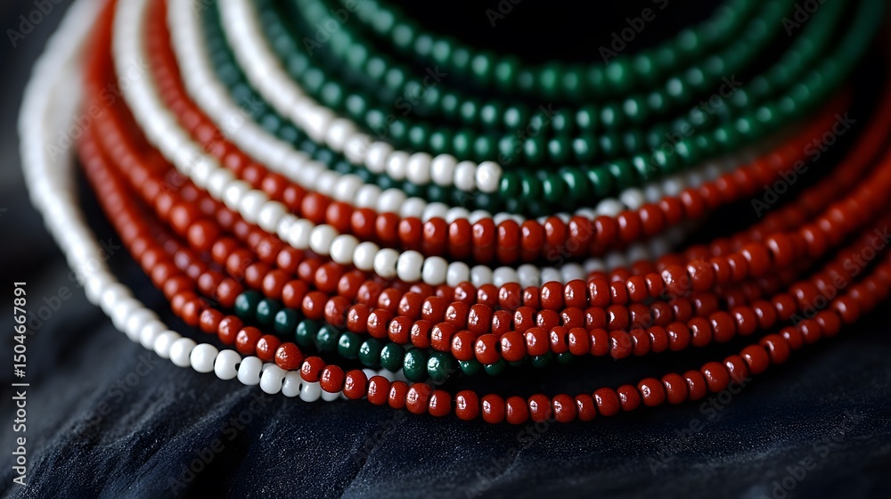 Fototapeta premium Red White Green Beaded Necklace Jewelry Accessory Fashion Beads Craft