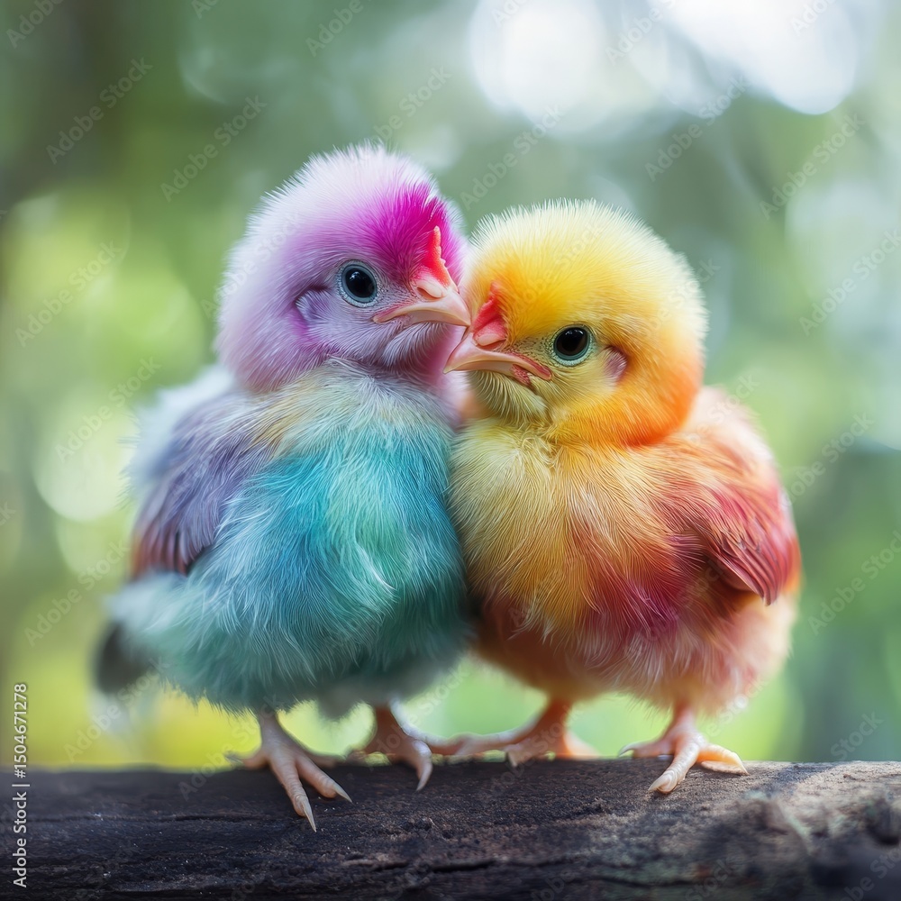 Obraz premium A Colorful Pair of Chicks Sitting on a Branch