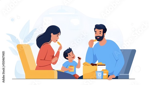 Family Enjoying Fast Food at Airport – Casual Pre-Flight Meal