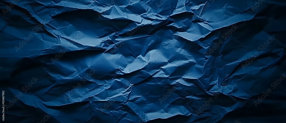 Fototapeta premium Deep Blue Crumpled Paper Texture Background