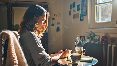 Cozy Morning Writing by Window with Tea – Autumn Indoors Inspiration