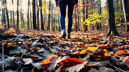 Person Walking Through Autumn Forest