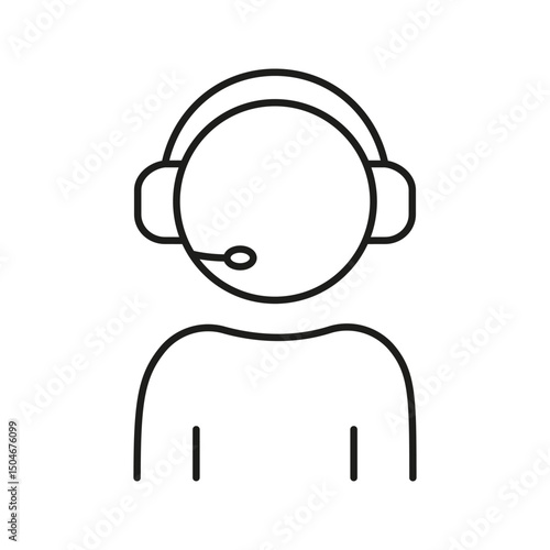 Customer Support Representative With Headset Line Icon. Call Center, Customer Service, Technical Assistance Outline Symbol. Communication And Help Desk. Editable Stroke. Isolated Vector Illustration