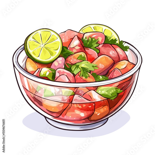 Ceviche, flat 2D isometric cartoon vector image isolated on white background.