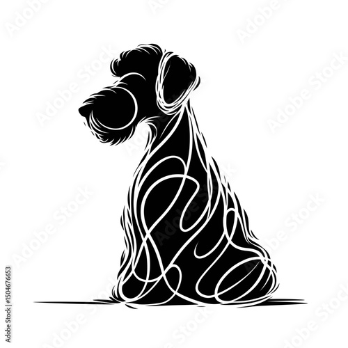 Vector illustration of a dog, schnauzer or terrier, designed in blackand white strokes and lines. Family pet, love and care for animals, adoption fair