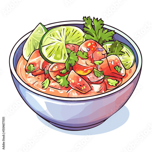 Ceviche, flat 2D isometric cartoon vector image isolated on white background.
