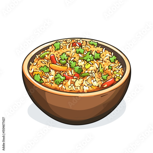 Biryani, cartoon vector illustration, flat 2D isometric style, white background.