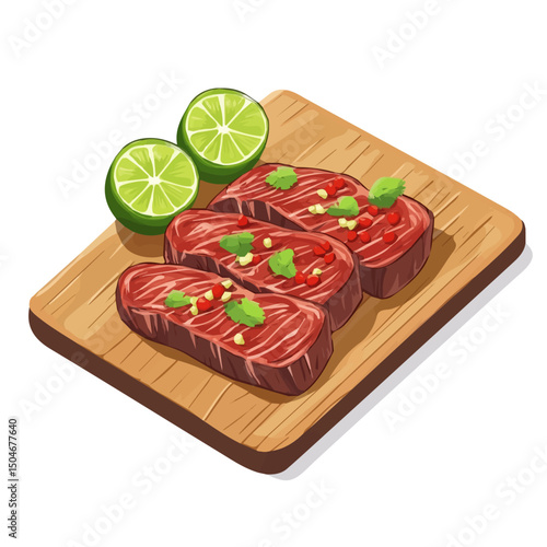 Carne Asada, 2D isometric flat cartoon vector illustration isolated on white background.