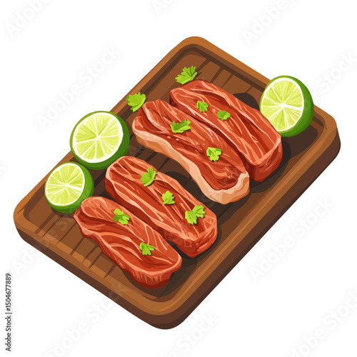 Carne Asada, 2D isometric flat cartoon vector illustration isolated on white background.