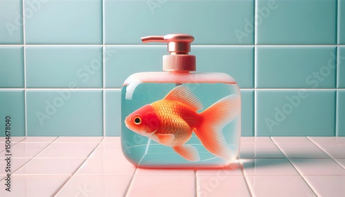 Goldfish in a Soap Dispenser Surreal Bathroom Still Life
