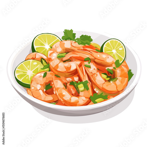 Ceviche De Camaron, flat 2D isometric cartoon vector image isolated on white background.