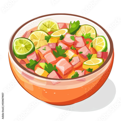 Ceviche, 2D isometric flat cartoon vector illustration isolated on white background.