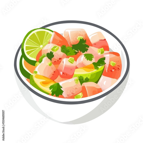 Ceviche, 2D isometric flat cartoon vector illustration isolated on white background.