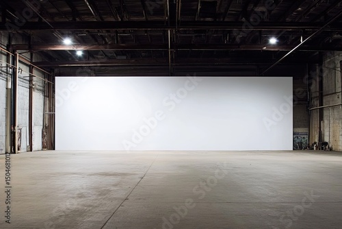 Large empty industrial space with blank white wall
