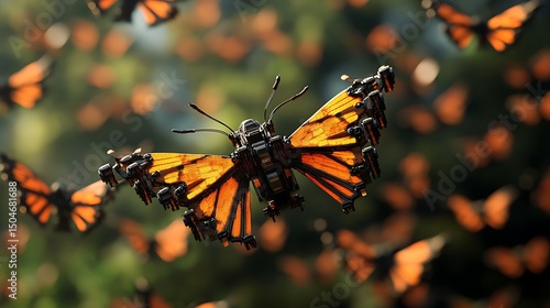 Geometric drone swarm shaped like a butterfly