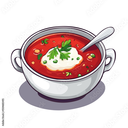 Borscht, vector graphic, 2D flat isometric cartoon illustration on white background.
