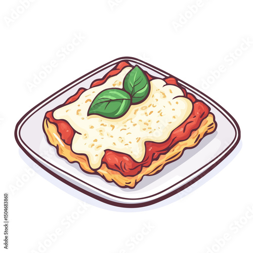 Chicken Parmigiana, flat 2D isometric cartoon vector image isolated on white background.