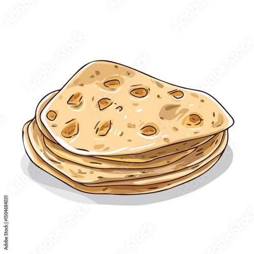Chapati, cartoon vector illustration, flat 2D isometric style, white background.