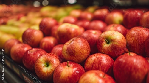 Red and green apples on supermarket stand