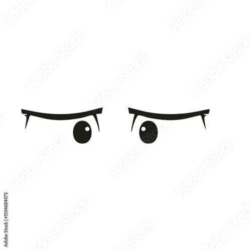Intense Eyes With Raised Eyebrows Silhouette Illustration. Expressing Suspicion Or Focused Attention Isolated Vector Illustration
