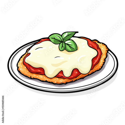 Chicken Parmigiana, flat 2D isometric cartoon vector image isolated on white background.