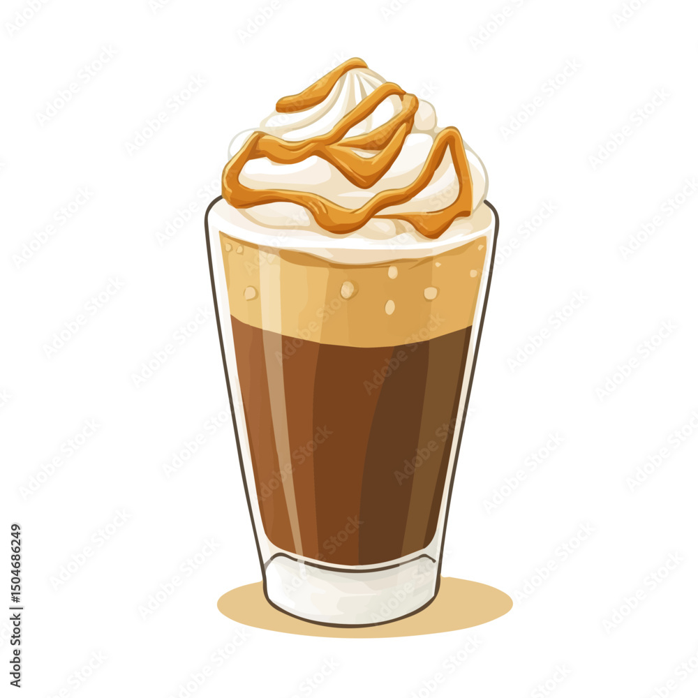 Caramel Macchiato, flat 2D isometric cartoon vector image isolated on white background. Caramel Macchiato, flat 2D isometric cartoon vector image isolated on white background.