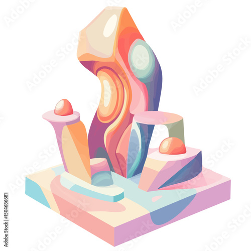 Abstract Sculpture, vector graphic, 2D flat isometric cartoon illustration on white background.
