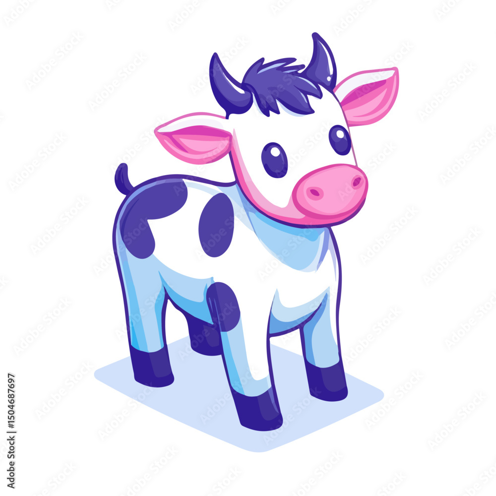 Fototapeta premium Calf, flat 2D isometric cartoon vector image isolated on white background.