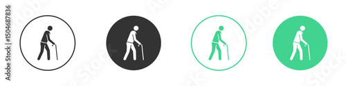 Person walking with cane icon Minimal Flat Line Vector Icon Set.