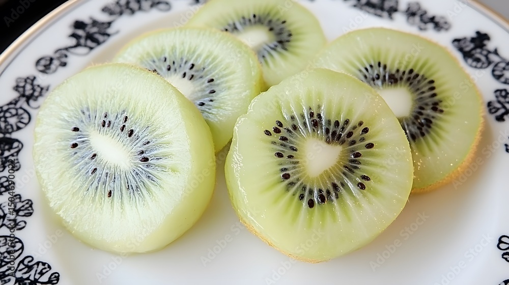 Fresh Sliced Kiwi Fruit on Plate, Healthy Snack Fresh Sliced Kiwi Fruit on Plate, Healthy Snack
