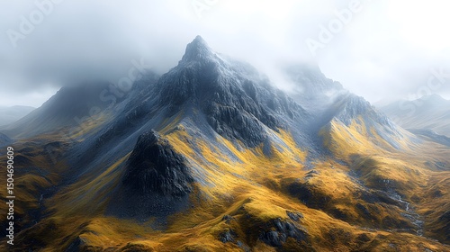 Rugged Elegance and Detailed Texture Showcase on the Pinnacle Ridge of the Cuillin Hills in Scotland with Dynamic Lighting and a Serene Atmospheric Mood