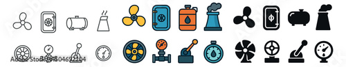 Industrial and mechanical icon collection. bold, minimalist, and colorful style set