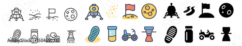 Space and exploration icon collection in linear, flat, and outline styles. astronaut journey set