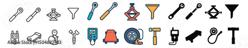 Automotive repair and maintenance icon collection in flat, outline and glyph styles