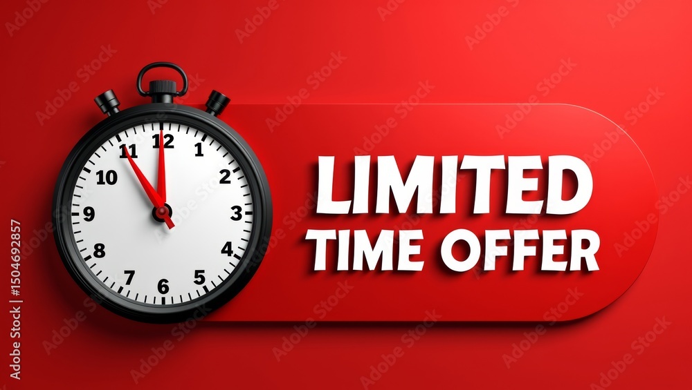 Bold limited time offer graphic featuring stopwatch and red background Bold limited time offer graphic featuring stopwatch and red background