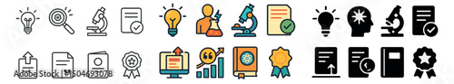 Education and science icons collection in outline, flat, and colorful styles