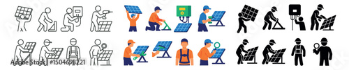 Solar energy, renewable and eco line and flat icon collection. green power visual set