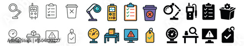 Office and work linear, flat, and filled icon collection. productivity and task tools set