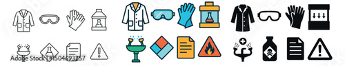 Safety and laboratory icon collection. diverse styles of lab safety and hazard symbols