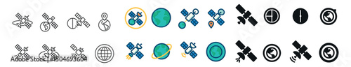 Space exploration glyph, line and filled icons collection. astronomy and universe theme