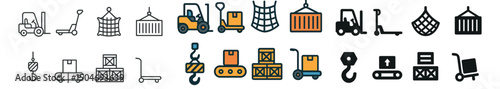 Logistics and cargo icon collection, minimalist and filled styles. freight and shipping set