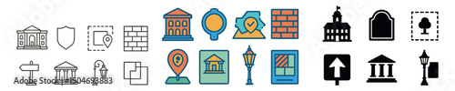Architecture and building icon collection in outline, filled, and color styles. construction set