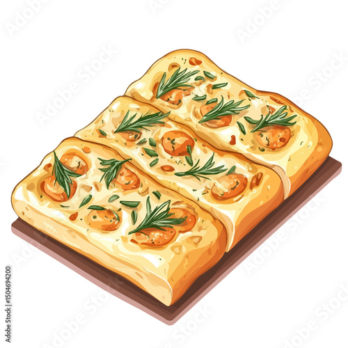 Focaccia, flat 2D isometric cartoon vector image isolated on white background.