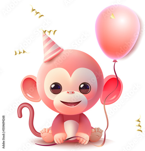 Wonder Monkey in pink with a balloon in his paw