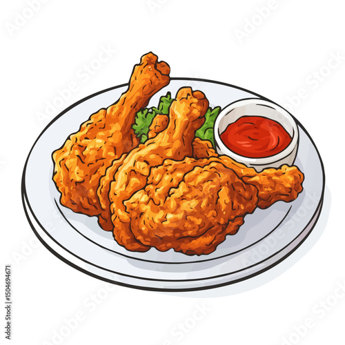 Fried Chicken, 2D isometric flat cartoon vector illustration isolated on white background.