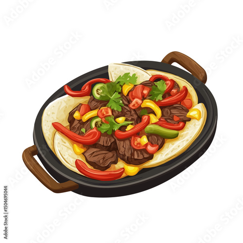 Fajita Platter, flat 2D isometric cartoon vector image isolated on white background.