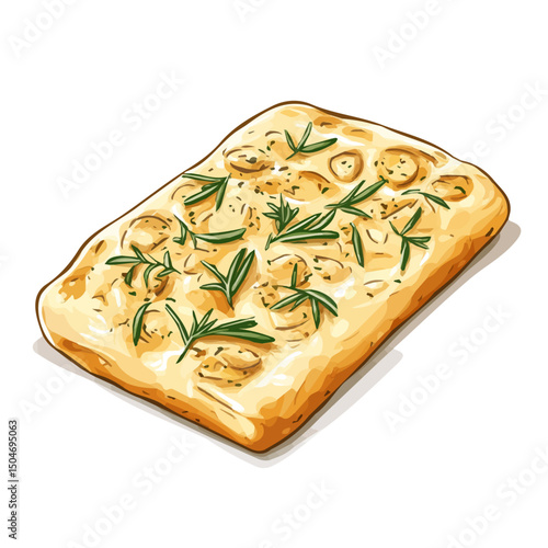 Focaccia, 2D isometric flat cartoon vector illustration isolated on white background.